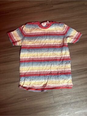 Levi's Red Collar Striped Tee with Blue & Yellow Stripes